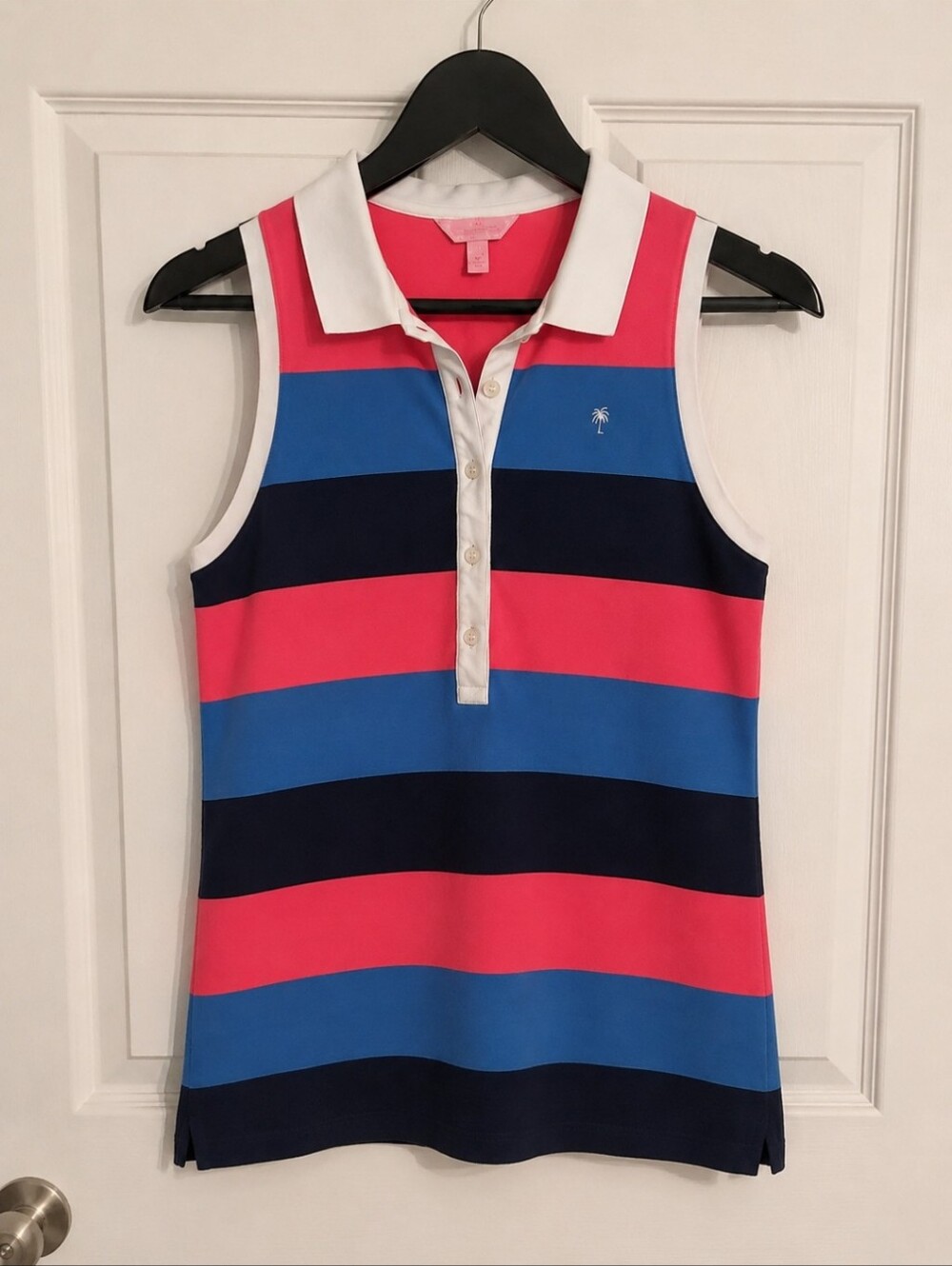 Lilly Pulitzer Blue Pink Striped Sleeveless Polo Sz Sm